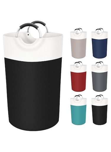 Excefore Laundry Basket, Laundry Hamper, Collapsible Laundry Baskets, Dirty Clothes Hamper, Waterproof with Foam Protected Aluminum Handles for College Dorm, Family 90L (Black)