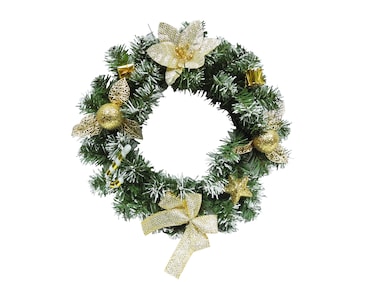 Gold Decorated Wreath With Bow 30cm