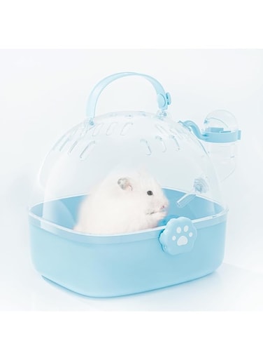 THE WHITE SHOP Small Animal Carrier Cage with Water Bottle, Portable Hamster Travel Carrier Carry Case 7.24" L*6.69 W *6.42" H for Small Pets, Gerbils, Mice, Dwarf Hamster(BLUE)