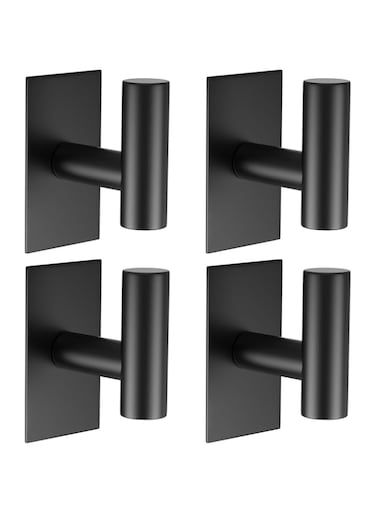 Kameety 4 Pack Adhesive Hooks Brushed SUS304 Stainless Steel Towel Hooks Heavy Duty Waterproof Wall Hooks Self Adhesive Coat Robe Towel Hooks for Bathrooms Kitchen Hotel (Black,rectangular)