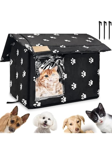 LCHYI&reg; Cat House for Outdoor Cats in Winter, Feral Cats Houses, Weatherproof Warm and Insulated Pet House with Transparent Curtain, Stray Cats Dogs Shelter