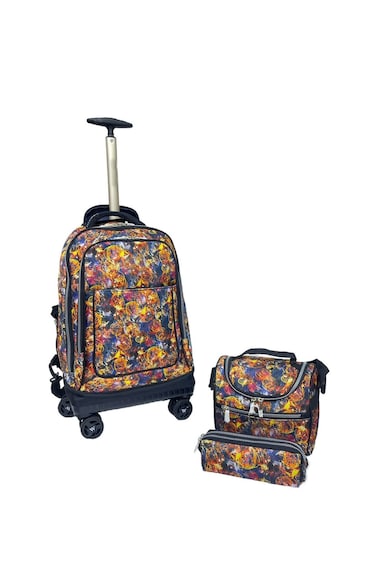 Kids Rolling School Backpack Set, 3-Piece with Lunch Bag and Pencil Case, Spinner Wheels.(Artistic Design)
