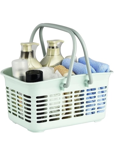 ALINK Plastic Shower Caddy Basket with Handle, Portable Mesh Storage Organizer for College Dorm, Bathroom, Kitchen - Egg Blue