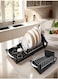 Retractable Stainless Steel Dish Rack,Expandable Dish Drying Rack with Utensil Holder,Kitchen Countertop Bowl Drain Rack,Black