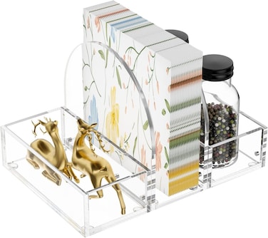 NPPLUS 2 in 1 Acrylic Napkin Holder with Salt &amp; Pepper Shakers Storage Caddy