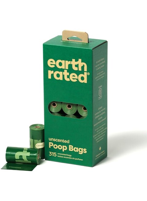 Earth Rated Dog Poo Bags, 315 Extra Thick and Strong Poo Bags for Dogs, Guaranteed Leak-proof, Unscented, 21 Rolls, 15 Doggy Bags Per Roll, Each Dog Poo Bag Measures 23 x 33 cm, BULK315UNS