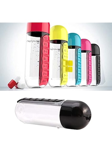 Generic 600Ml, 4: 2-in-1 Multifunction 600Ml Sport Plastic Water Bottle with Daily Pill Storage Box Organizer Outdoor Leak-Proo