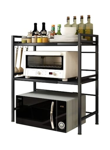 3-Tier Kitchen Microwave Oven Rack Counter Shelf Black 73.5x65x32cm