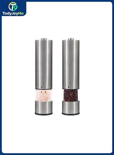2 Salt &amp; Pepper Electric Grinder Set, Grinding Regulator, Stainless Steel, Silver Chrome