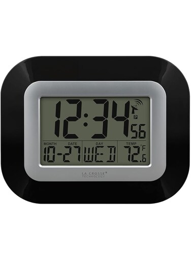 La Crosse Technology Wt-8005U-B-Int Wt-8005U-B Atomic Digital Wall Clock With Indoor Temperature, Black, 8.95