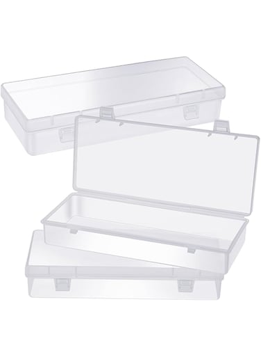 WLLHYF 3Pack Small Plastic Storage Containers with Hinged Lids, Rectangle Clear Plastic Storage Containers Box for Beads Jewelry and Crafts Items (6.1 x 2.56 x 1.18 Inch)