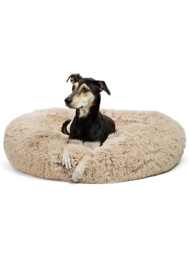 Best Friends Bed Dount Pillow - The Original Calming Shag Donut Cuddler Dog Bed in Small 40"" x 40"", Taup