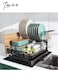 2-Tier Large Dish Drying Rack Drainboard Set, Stainless Steel Dish Racks with Drainage, Wine Glass Holder, Utensil Holder, and Extra Drying Mat, Kitchen Dish Drainer 29.5x40.5x33cm - Black