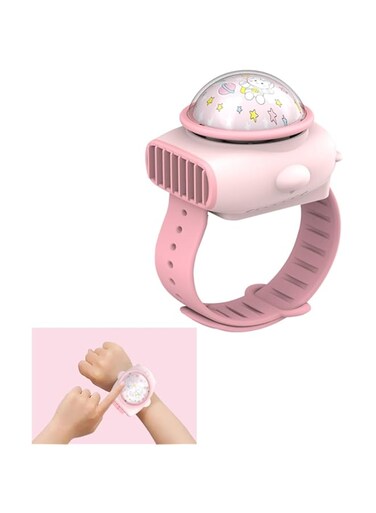 OBABO [Upgrade] Mini Wrist Fan for Kids Projector Lamp Watch Small Fan,Personal Portable Handheld Wrist Strap for Childrens Boys Girls,USB Rechargeable Ultra-quiet Vaneless Summer Fan (Pink)
