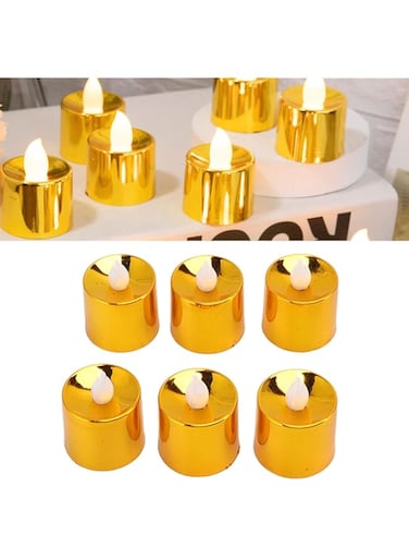 KASTWAVE Flameless Candles Set, 12 Pack Gold LED Votive Tea Lights, Battery Operated Gold Glitter Flickering Fake Candles, LED Electronic Candle Lamp for Diwali Wedding Birthday Party Home Decor