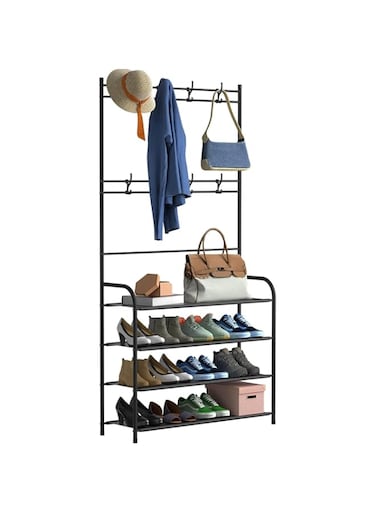 ORCHID M&reg; Shoe Rack ，3 in1 Coat and Shoe Rack Entryway, Shoes Cabinet Organizer, Entryway Coat rack with 8 Hooks, Multi-Function Organizer, Boots Storage Shelf for living Room Bedroom(Black, 4 Tier)