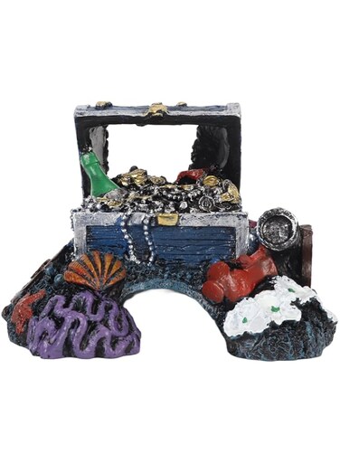Cryfokt Aquarium Treasure Box Ornament, Toxic Fish Jewelry Box Decoration Resin Lightweight Fade Resistant Hideout Cave Space Saving for Freshwater (Blue)