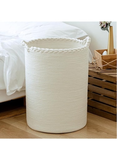 Homlikelan 72L Woven Laundry Hamper,Cotton Tall Wicker Laundry Basket for Blankets,Clothes,Pillows,Toys,Shoes Large Laundry Bin White