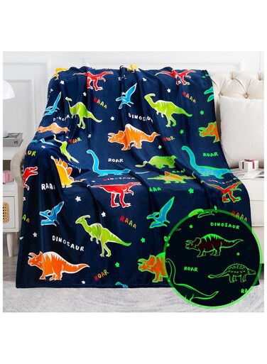 Glow in The Dark Blanket Soft Throw All Seasons for Couch Sofa Bed /Dinosaur Gifts Toys for Kids Boys - Glow in The Dark Blanket Dino Throw Age 1-13 Years Old 150 x 120cm