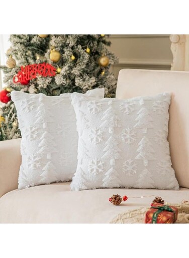 2PCS Christmas Tree Throw Pillow Covers 18"x18" Winter Snowflake Decorative Pillow Covers Soft Plush Embroidery Cushion Covers Holiday Accent Pillows for Couch Farmhouse Home Decor