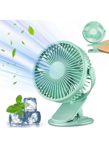 STAYOUNG Portable Desktop Clip Fan - Battery Powered USB Fan, 3 Speed Adjustable, Sturdy Clip, 720&deg; Rotation Personal Fan for Office, Home, Dormitory (Green)