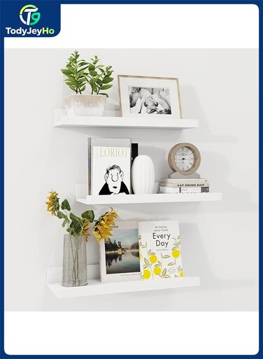 White Floating Shelves for Wall - Picture Ledge Shelf Set of 3 - Picture Shelf for Wall with Ledge - 16 Inch Floating Shelves with Lip - Photo Ledge Nursery Bookshelf
