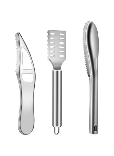 ALMEKAQUZ 3Pcs Fish Scaler Remover,Fish Scaler Brush,Stainless Steel Fish Cleaning Kit Fish Scaler,Fish Cleaning Tool,Fish Scales Skin,Scaler Scraper with Bottle Opener for Fish Scales Remover Peeling