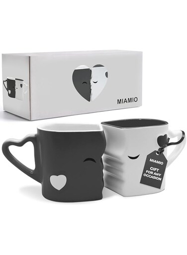 MIAMIO - Coffee Mugs/Kissing Mugs Bridal Pair Gift Set for Weddings/Birthday/Anniversary with Gift Box (Gray)