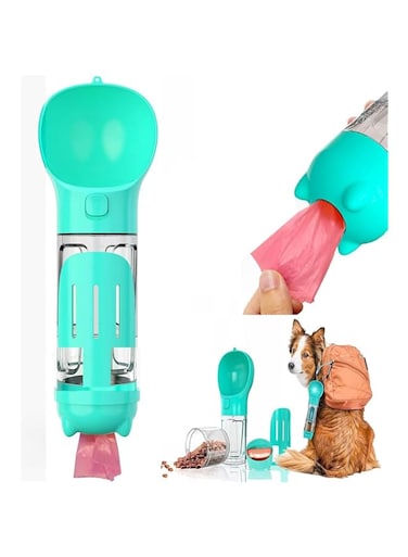 VELEGO Dog Water Bottle 4 in 1 Portable Pet Water Bowl Dispenser, Pet Travel 10OZ (300ML) Water Cup with Food Container, Poop Collection Shovel, Garbage Bag for Dogs Cats Walking and Travel