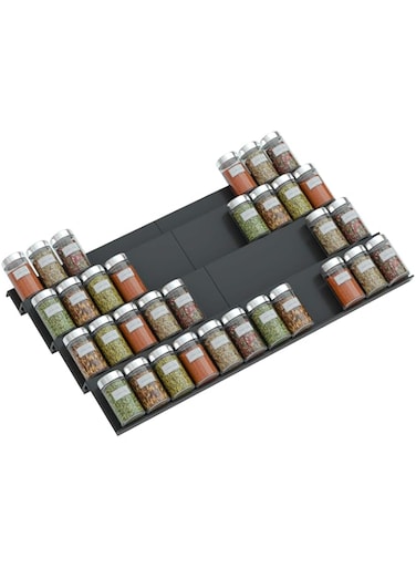 NIUBEE Adjustable Expandable Acrylic Spice Rack Tray - 4 Tier Spice Drawer Organizer for Kitchen Cabinets,2 Pack Black
