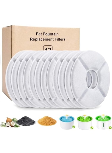 Khazna Pet Water Fountain Filter, 12-Pack Cat Fountain Filters, Filters for Pet Water Fountains, Round Replacement Cat Filters for 84oz/2.5L Water Fountain, Filters for Drinking Cat