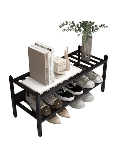 ORiTi Bamboo Shoe Rack 2 Tier Stackable Shoe Shelf Small Shoes Organizer Standing Shoe Stand Stable and Study for Closet Entryway Hallway Bedroom Floor Dorm