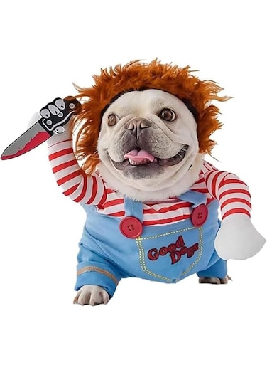 GGEROU Pet Deadly Doll Dog Costume,Novelty Chucky Dog Cosplay Funny Halloween Costumes, Halloween Christmas Costumes Funny Dog Cosplay Outfits for Small Medium and Large Dogs Cats Puppy (Large, A)