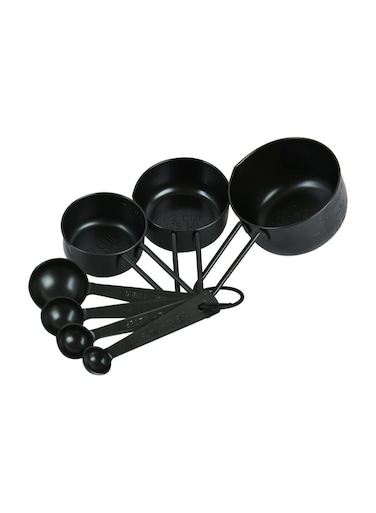 Measuring Spoons 4pc and Cups 3pcs Set(Spoon:1.25ml/2.5ml/5ml/15ml, Cup:80ml/125lm/250ml), Black