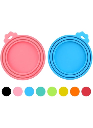 PWOD 2 Pack Pet Food Cans Lids, Silicone Food Can Covers for Dog and Cat, BPA Free/Food Safe/Universal, One Fit Most Standard Size Food Can Top Blue/Pink