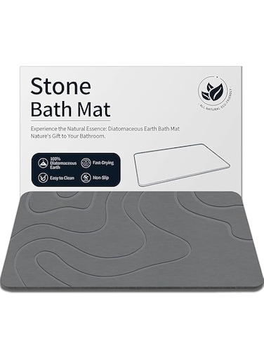 Large Grey Diatomite Bath Mat - Super Absorbent Shower Mat in Large Size - Non Slip Bathroom Mat - Quick Drying Diatomaceous Earth Bath Mat - Non Slip Bathroom Rug - 24"&times;16" Earth Bath Rug - EOPTIFY