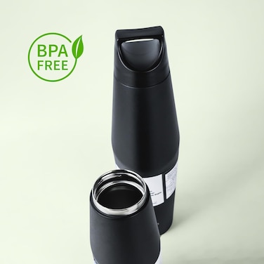 Double Wall Stainless Steel Vacuum Insulated Travel Flask Bottle for Water, Iced Tea or Hot Coffee, Smoothie and More (Black, 540ml)