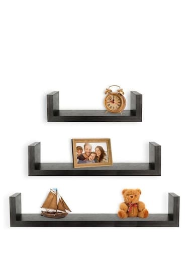 Wall Mounted Decorative Shelves Suitable for Kitchen Drawer Kitchen Bedroom Easy to Install (3 Pieces) (Black)