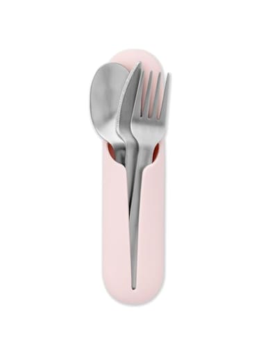 W&amp;P Porter Stainless Steel Utensils with Silicone Carrying Case   Blush   Spoon, Fork &amp; Knife for Meals on the Go   Portable and Compact Set