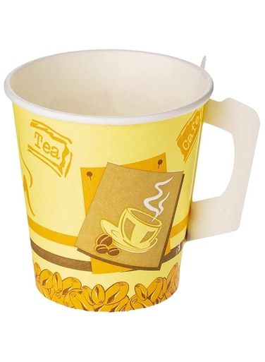 Saqopack Disposible Tea Paper Cup with Handle 50-Pieces, 207 ml Capacity