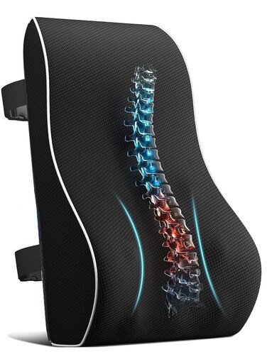 Lumbar Support Pillow for Office Chair Memory Foam Back Cushion for Back Pain Relief Improve Posture Large Back Pillow for Car,Recliner Breathable Mesh Cover Double Adjustable Strap