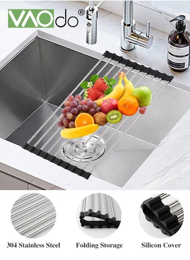 Roll up Dish Drying Rack Over The Sink Kitchen Roll up Sink Drying Rack Portable Dish Drainer Foldable Dish Drying Rack Stainless Steel