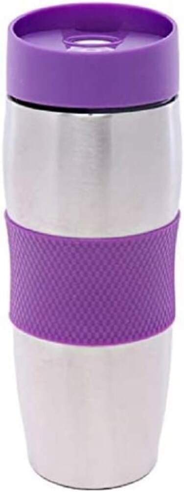 Mug with Silicone Rubber Grip, 380 ml, Purple &acirc;&euro;&ldquo; Stylish Heat-Resistant Mug for Tea &amp; Coffee &acirc;&euro;&ldquo; Comfortable Non-Slip Grip Cup for Home, Office &amp; Daily Use Purple/Silver