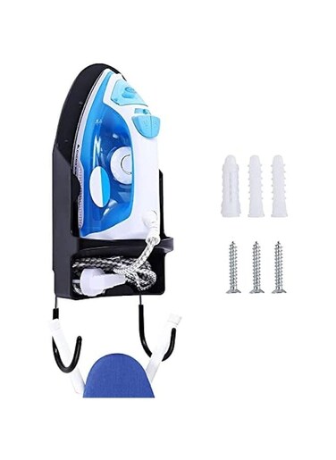 15cm Width Ironing Board Hanger with Heat Resistant Iron Rack and Hooks - Wall Mount Ironing Board Holder