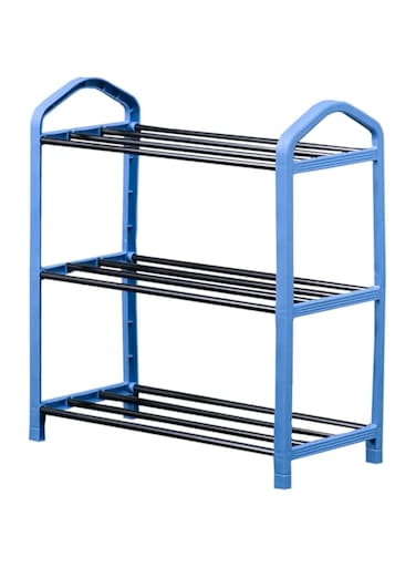 WT EASYCARE Plastic Shoe Racks for Home   Modern Shoe Organizer for small spaces   9 Piece Plastic Shoe Organizer, Blue