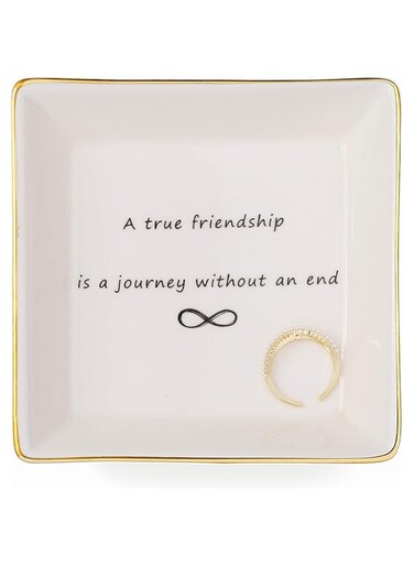 JoycuFF Friendship Gifts for Women Ceramic Trinket Tray Birthday Christmas Encouragement Decorative Decor Home Dish A True Friendship is A Journey Without An End Jewelry