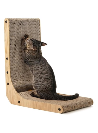 FUKUMARU Cat Scratcher, 16.73 Inch L Shape Cat Scratch Pad Wall Mounted, Cat Scratching Cardboard with Ball Toy for Indoor Cats, Medium Size