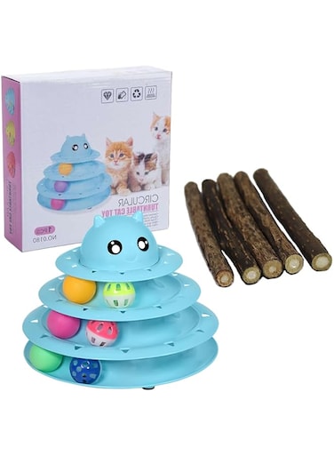 Nadino's Interactive Cat Toys for Indoor Cats, 3 Layer Kitten turntable Toy, Cat Roller Exerciser with Colorful Balls and Five Cat Chew Sticks Included