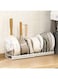 XBLDS Expandable Pot and Pan Organizers Rack, 7+ Pans and Pots Lid Organizer Rack Holder, Kitchen Cabinet Pantry Bakeware Organizer Rack Holder with 7 Adjustable Dividers Pot Lid Organizer Rack