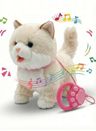 Walking &amp; Singing Cat Toy for Kids Brown &ndash; Remote Control Leash Electronic Pet Cat Kids Toy   Interactive Walking Plush Toy with Music &amp; Sound   Battery Operated Robotic Cat for Boys &amp; Girls   Pretend Pet Play Toy Gift for Birthday (Beige)